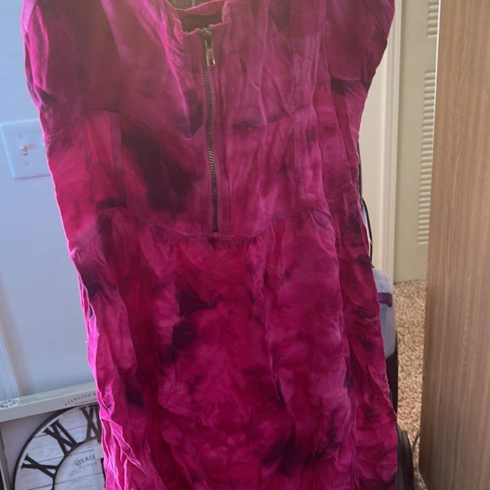 Pink the dye shirt long dress zips in front stretchy in back